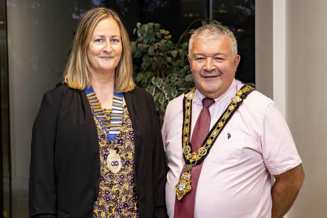 The Mayor of Causeway Coast and Glens Borough Council, Councillor Ivor Wallace, pictured with Ballymoney WI president, Rhonda Black