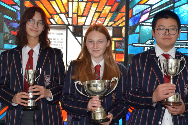 Maia Hughes, Gracie McNally and Ethan He - individual prize winners in Year 10