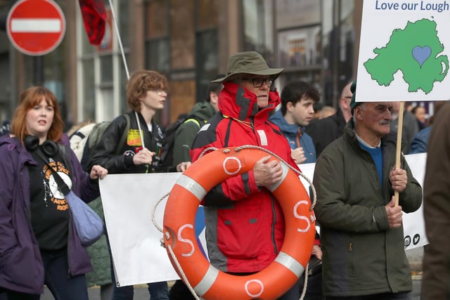 Some of those who took part in Saturday's Save Lough Neagh march in Belfast.