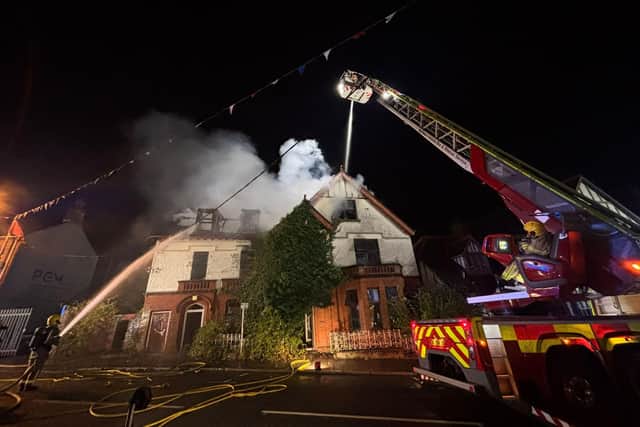 Firefighters dealing with major fire at iconic building in Lurgan, Co Armagh. The PSNI says it is treating the incident as arson.