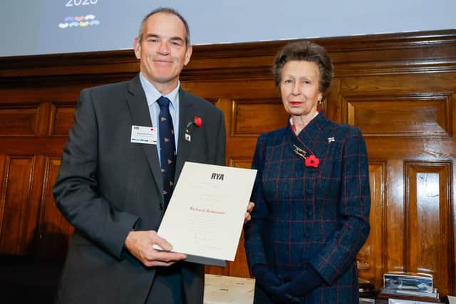 Richard Robinson of County Antrim Yacht Club with the Princess Royal at the RYA awards ceremony. Photo credit: the Royal Yachting Association