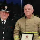 William Gorman (right) has retired after serving for over 24 years as a firefighter. (Pic: NIFRS).