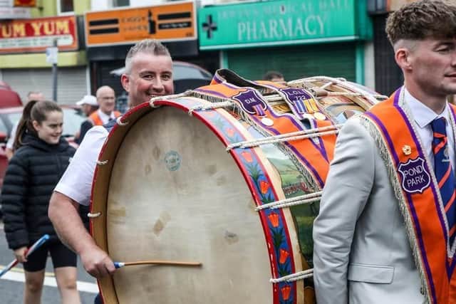 Looking happy on the Twelfth day in 2024 at the Derriaghy demonstration. Picture: Norman Briggs