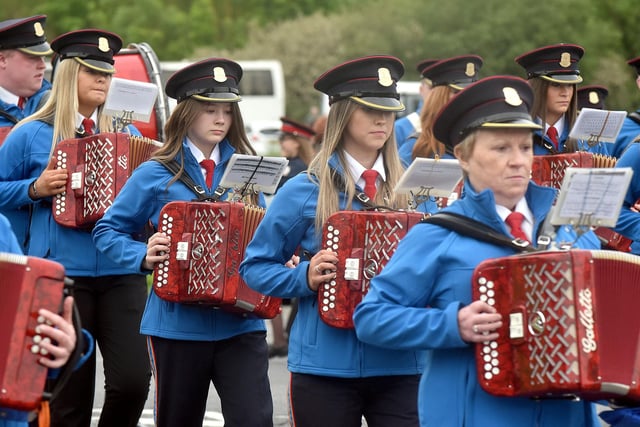 Members of Mullabrack Accordion Band pictured during their 40th anniversary parade in Markethill on Friday night. PT22-206.
