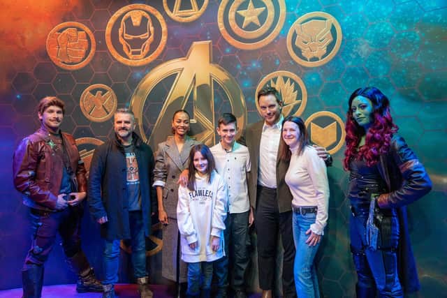 Ollie with his mum, dad and sister Poppy-Rose met the stars of Guardians of the Galaxy Vol 3.
