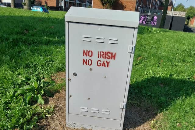 An example of the graffiti which has appeared in the Mourneview area of Lurgan.  Picture: Peter Lavery