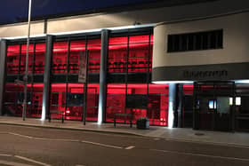 Mid Ulster’s civic buildings lit up in red on Wednesday.
