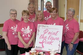 ‘Paint the Town Pink’ organisers Betty Jones, Christine Campbell, Sean Lavery, Barbara McMullan, Mark Irwin-Watson, Karen Barr & Avril Campbell. Pic: Paul Byrne Photography.