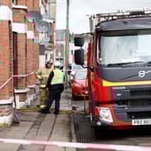 Firefighters remain at Clonavon Terrace in  Ballymena.  Picture by  Jonathan Porter  / Press Eye