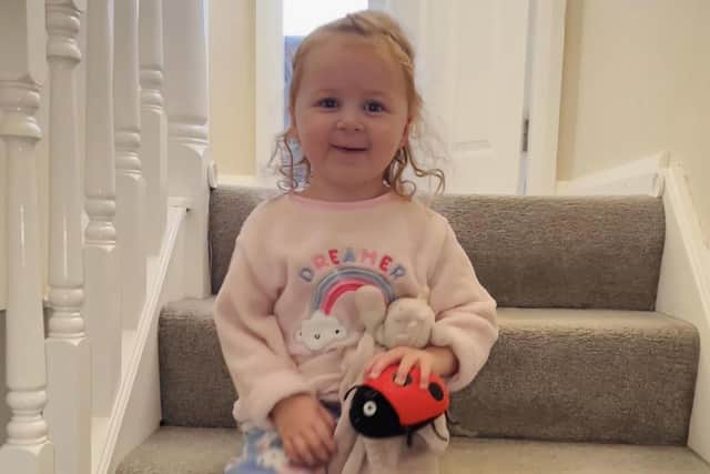 Three year old Orla Day has lost her beloved comforter somewhere in Lisburn and is feeling extremely upset and unable to sleep without it. Can you help reunite Orla with her beloved comforter? Photograph contributed to Ulster Star by Orla's mother, Shannon Day