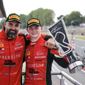 Hillsborough driver Daniel Harper celebrates a Brands Hatch win. Pic credit: British GT Championship.