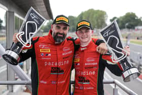 Hillsborough driver Daniel Harper celebrates a Brands Hatch win. Pic credit: British GT Championship.