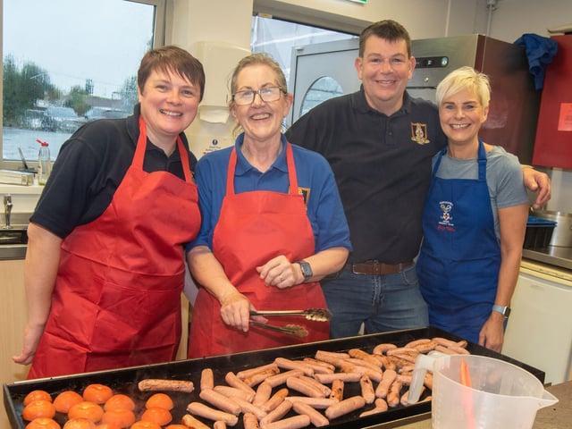 Working hard in the kitchen to provide the big breakfasts are from left, Elaine Smyton, Pauline McCusker, Richard Smyton and Arlene Stevenson.