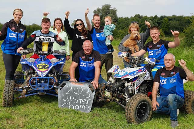 Dean and Ross Dillon celebrate their Ulster championships with their team and relatives. (Pic supplied by Maurice Montgomery).