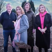 Welcoming the start of work in Pomeroy are Councillor Cathal Mallaghan, Council Chair, Councillor Córa Corry, Anne-Marie Campbell, Deputy Chief Executive of Mid Ulster District Council and Gina McIntyre, Chief Executive of the Special EU Programmes Body (SEUPB).