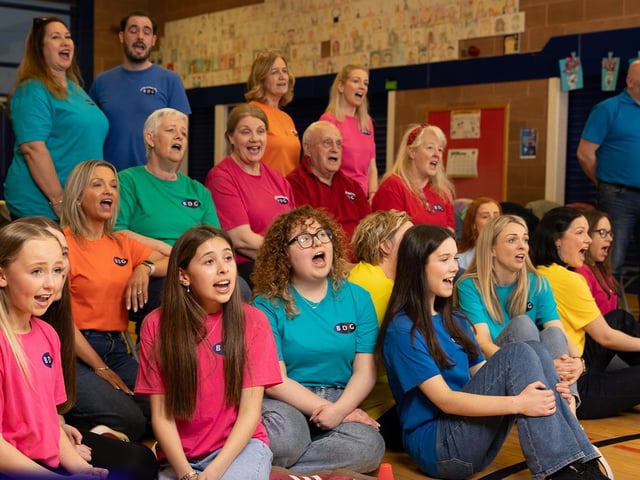 The cast of Ballywillan Drama Group's 'Best of Broadway and the West End 3' concerts in rehearsals.