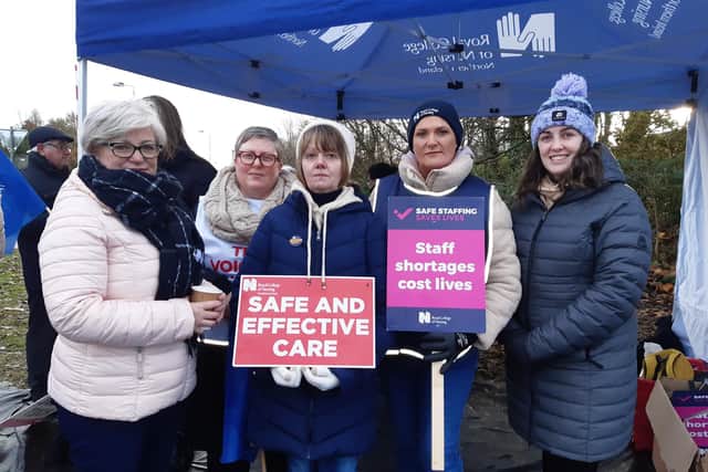 Braving the chilly air: Nurses on the picket line at Craigavon Area Hospital, Co Armagh on Tuesday, December 20, 2022.