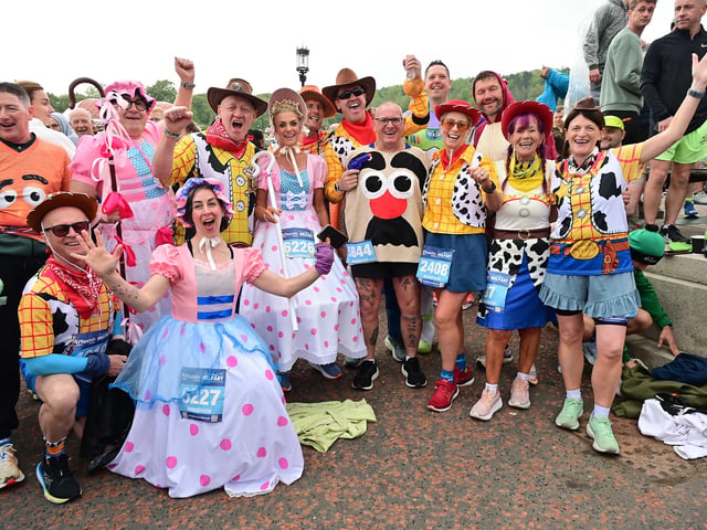 All dressed up for this year's Belfast City Marathon.
