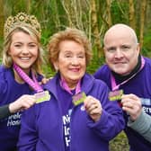 Pictured at the launch of the 2024 NI Hospice Celebration Walks are Miss Northern Ireland Kaitlyn Clarke, NI Hospice’s Vice President Olivia Nash and Leo Donaghy, NI Hospice Fundraising Executive. Pic credit: Simon Graham