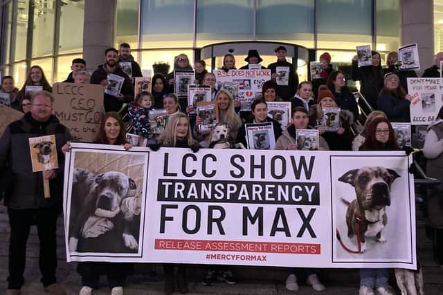 Campaigners protest outside Lisburn and Castlereagh City Council. Pic credit: LDR