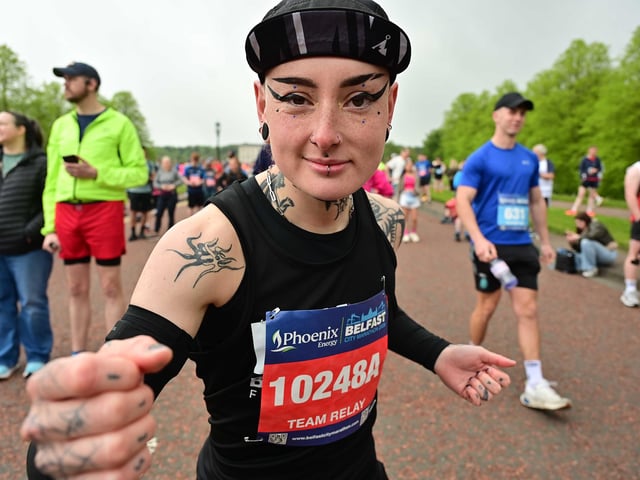 Enjoying the atmosphere of the annual Belfast City Marathon.