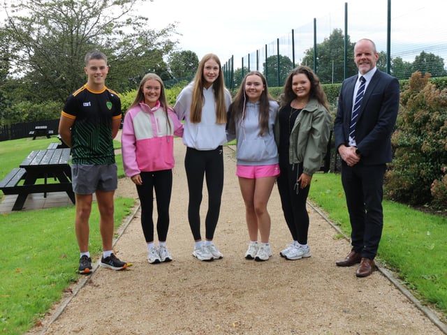St Mary's Grammar School GCSE students pictured with the Principal Mr Paul McClean on results day.