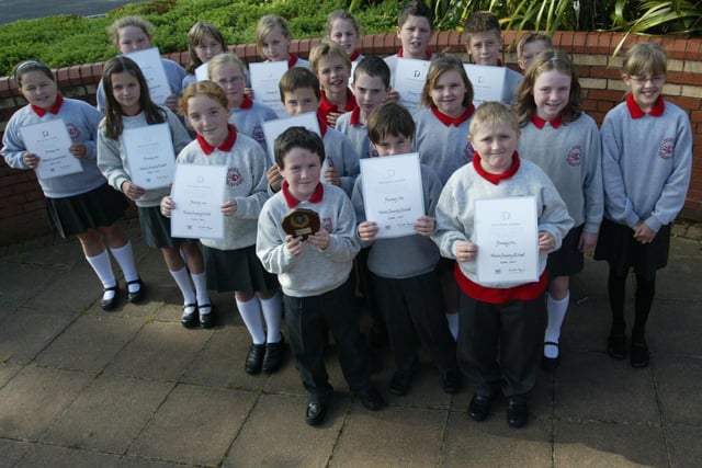 Moira Primary School P6k in 2007 with their Diana Awards for their work in school and around the community in tackling the problem of bullying