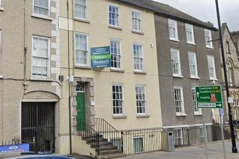 This listed building (with the front steps and green door) at 24 Northland Row, Dungannon, will be turned into a house of multiple occupation (HMO), with 13 bedrooms over four floors. Credit; Google