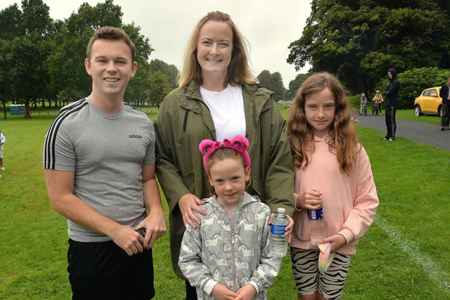 Eoin Tennyson, MLA, and ABC Councillor Joy Ferguson with her children, Isla (9) and Jessie (6) pictured in Lurgan Park just before the Healthy Kids Pride colour run on Sunday. LM35-214.