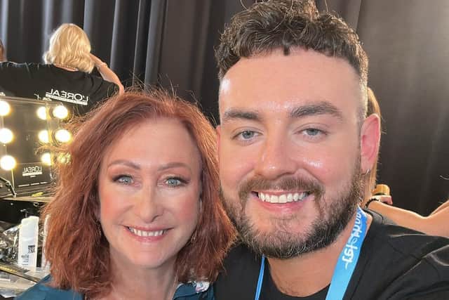 Shane Woods working on set at Telethon 2022, an Australian TV fundraiser with Lynne McGranger (left), famous Australian actress most known for playing Irene Roberts in Home and Away.