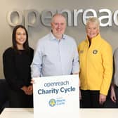 Pictured L-R: Lauren McGaughey (Acting Director at Openreach NI), Garret Kavanagh (Director at Openreach NI), Anne Hannan (Partnerships Manager, Marie Curie), and lead support on the Openreach Reach NI Cycling Committee, Sean McGurk (Senior Manager, Customer Planning & Infrastructure at Openreach).
