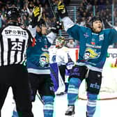 Belfast Giants’ Jordan Kawaguchi celebrates scoring against Coventry Blaze earlier this season. Photo by William Cherry/Presseye