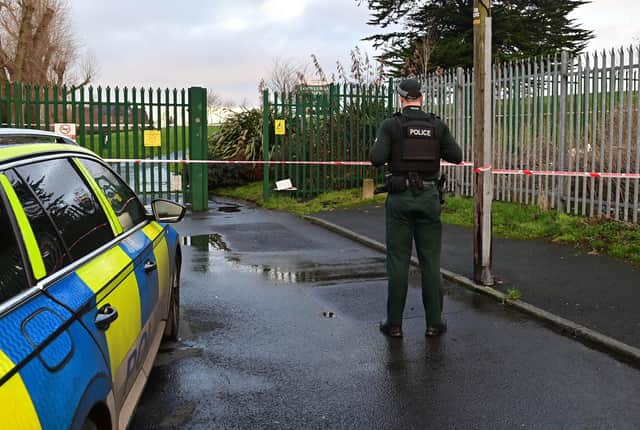 Police at Lord Lurgan Park in Lurgan after the murder of Shane Whitla on January 12. Pic Colm Lenaghan / Pacemaker