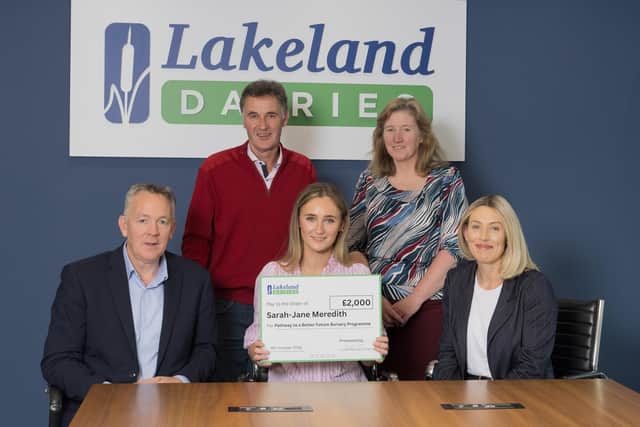 Lakeland Dairies Bursary Recipient Sarah Jane Meredith with her parents Cecil and Gail, Craigavon, with Liz Shouldice, Chief People Officer and Pat Shiels, Chief Strategy & Member Officer, Lakeland Dairies. Sarah Jane is studying Veterinary Bioscience at Harper Adams University in Shropshire.