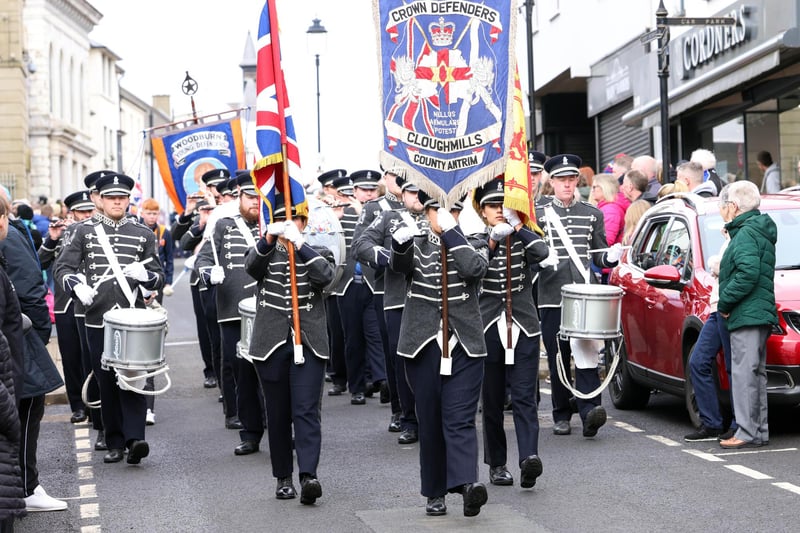 Members of the Crown Defenders Cloughmills band taking part in the Junior Orange parade in Ballymoney.
