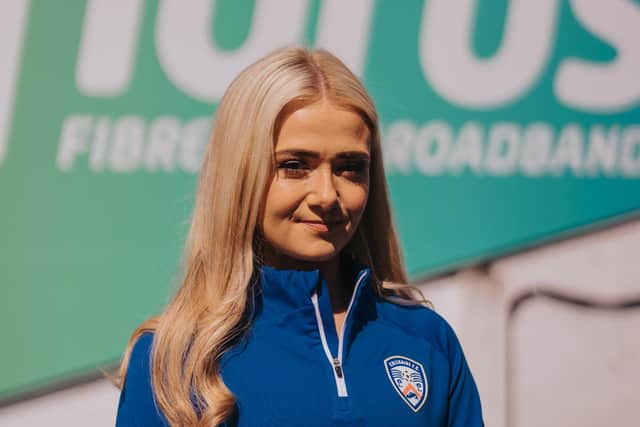 Coleraine Football Club’s Lori Watton, the latest superfan being highlighted by Fibrus, showing how fans are the backbone of our communities, putting a spotlight on the inspiring people behind local sports clubs in Northern Ireland. Credit David Cavan