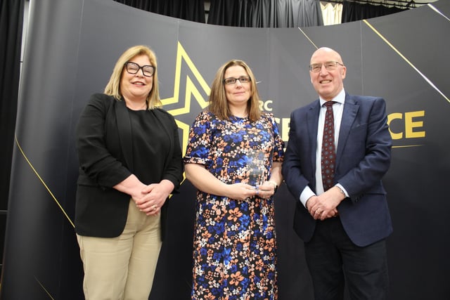Entrepreneur of the Year, sponsored by Lisburn & Castlereagh City Council, Naomi Marshall with Deborah O’Hare, SERC and presenting the Award, Councillor John Laverty, LCCC.