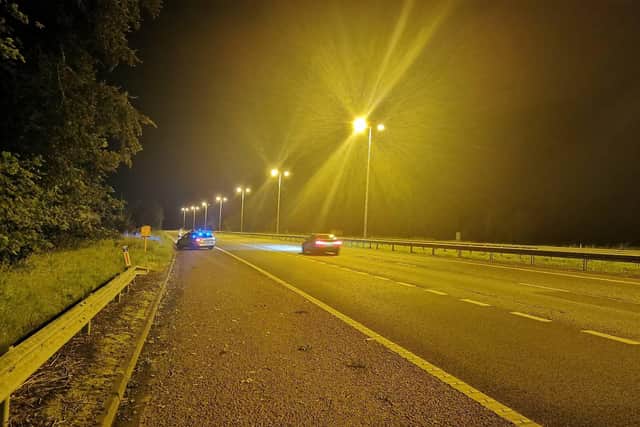 The driver was arrested after police officers noticed a vehicle stopped on the M2 slip lane at Sandyknowes. (PSNI).