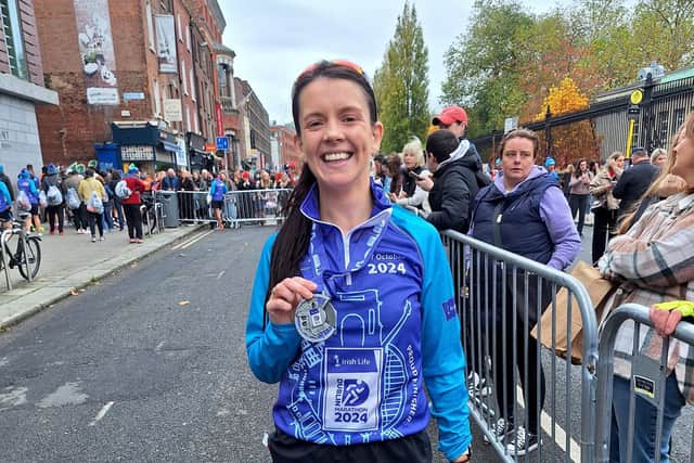 South Eastern Trust Breast Care Nurse, Claire Reid completed the Dublin marathon and raised funds for a bra fitting service at the Ulster Hospital. Pic credit: SEHSCT