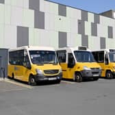 Education Authority buses parked at Agnes Street in Belfast.  Photo: Presseye/Stephen Hamilton