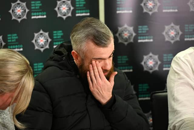 Niall McNally (brother) pictured at todays press conference after the murder of 32 year old Natalie McNally in Lurgan. Mandatory Credit Presseye/Stephen Hamilton
