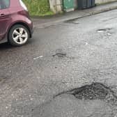 Some of the potholes on the Ballycorr Road in Ballyclare. (Pic: Victoria Rose Stewart).