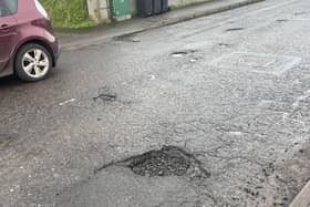 Some of the potholes on the Ballycorr Road in Ballyclare. (Pic: Victoria Rose Stewart).