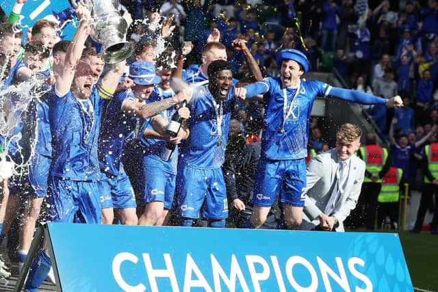 Dungannon Swifts celebrate after their Irish Cup victory. Picture: Jonathan Porter / PressEye