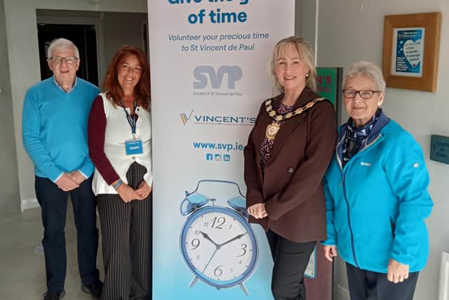 Chair of Mid Ulster District Council Cllr Deirdre Varsani is pictured with staff and volunteers during a visit to Vincent’s to learn about the work of the Society of St Vincent de Paul in Cookstown and the need for more volunteers to join SVP. Credit: Supplied