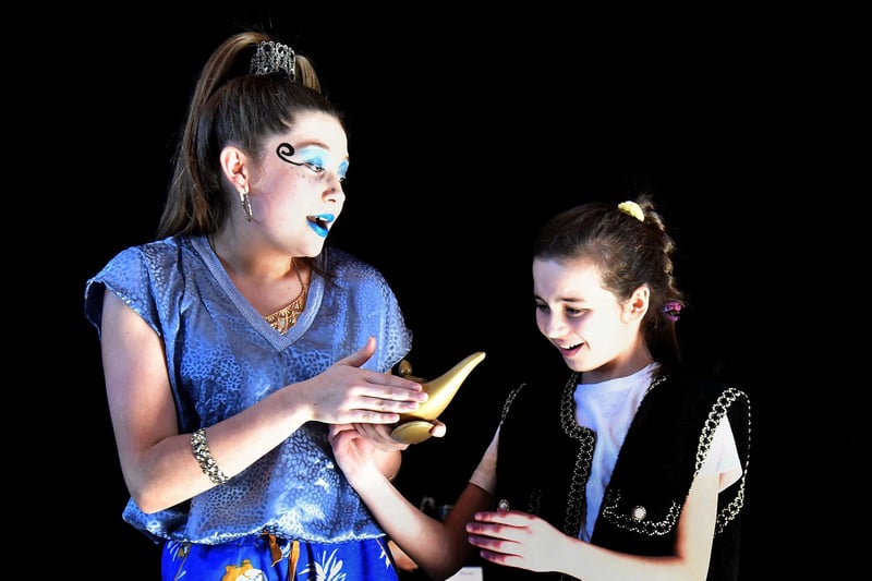 Amy and Sophie Mellon perform 'A Friend Like Me' from 'Aladdin' in the Duet Own Choice from a Musical Show 12 Years at Portadown Music Festival. PT13-210.