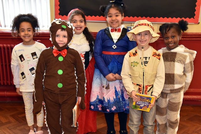 Some of the pupils of Presentation Primary School who dressed up as their favourite book characters for World Book Day. PT10-201.