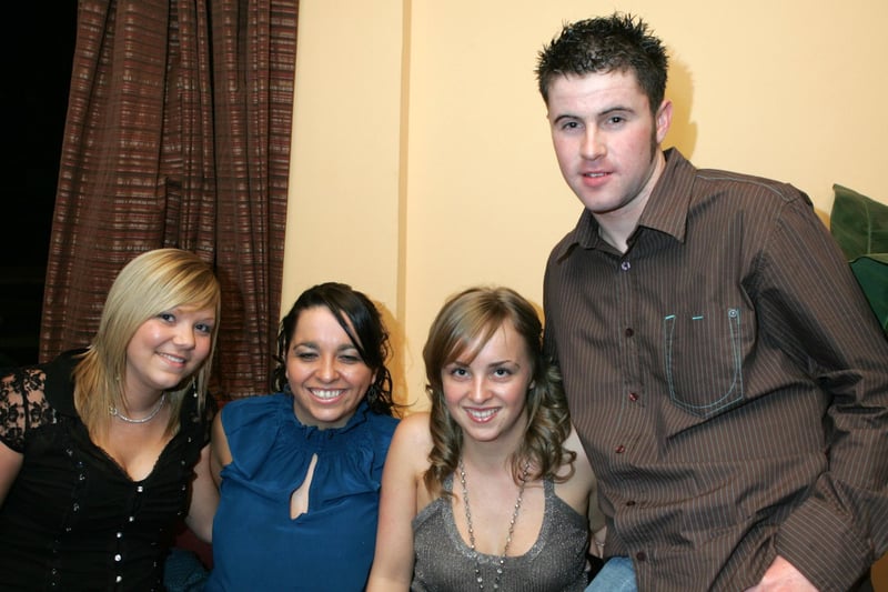 Bringing in 2007 at the Harbour Point were Rhianne Laverty, Jessica and Rebecca Kavanagh and Adam Stranaghan. ct01-033tc