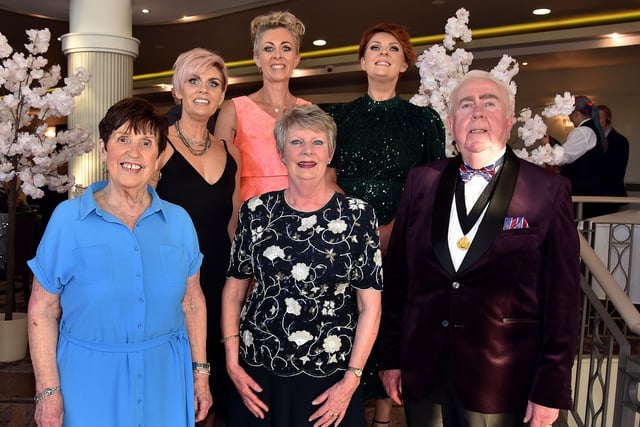 Gordon Speers, Past President of Portadown Rotary club, with family members at the club's charity dinner. PT19-223.