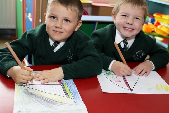 Bartek Mrowiec and Flynn Nugent, P1 pupils at St Aloysius PS in 2008